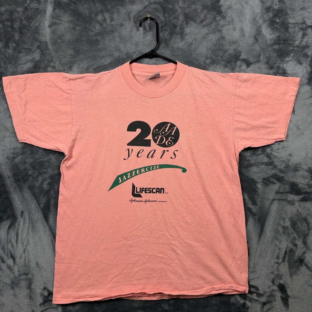 Oneita T-Shirt Mens L Pink Jazzercize AADE 20 Years Peach Graphic Vintage USA